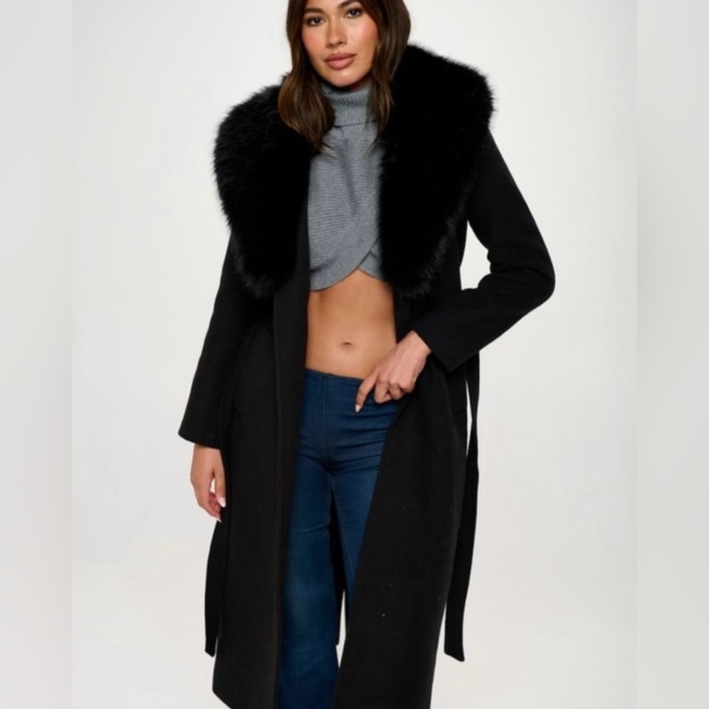 Long Coat with Faux Fur Collar - Picture 4 of 11